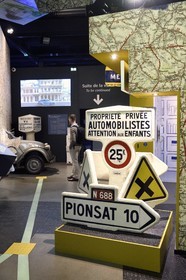 France, Puy de Dome, Clermont Ferrand, L'Aventure Michelin, museum retracing all the activities of the Michelin group, road signs that have marked all the roads of France and giant maps