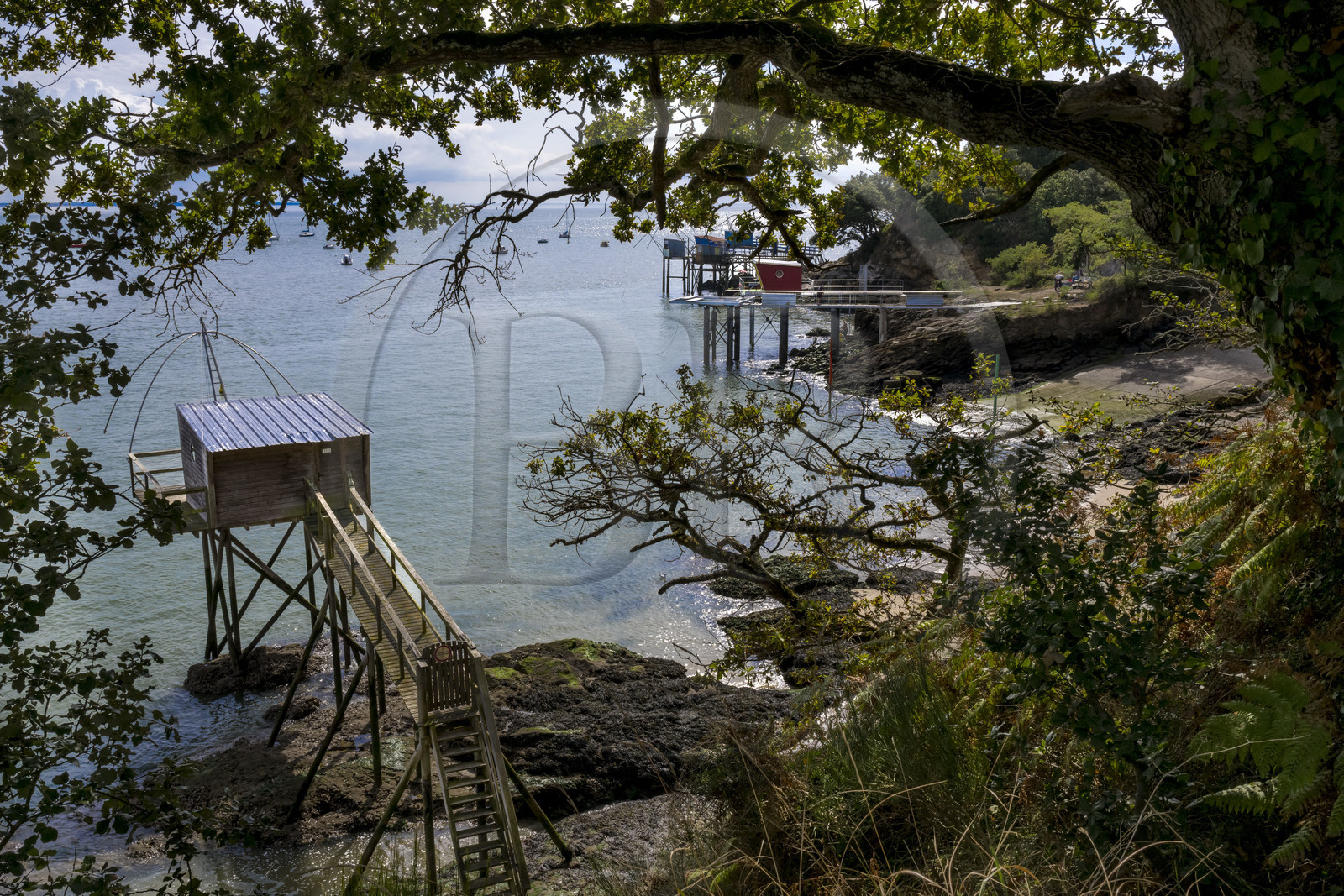 France, Loire-Atlantique (44), Estuaire de la Loire, Saint-Nazaire, plage de Trébézy, pêcheries de Gavy, cabanes de pêche traditionnelle au carrelet