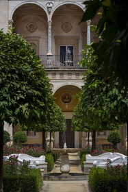 Espagne, Andalousie, Séville, la Casa de Pilatos (la maison de Pilate), palais de style mudéjar, le Jardín Grande