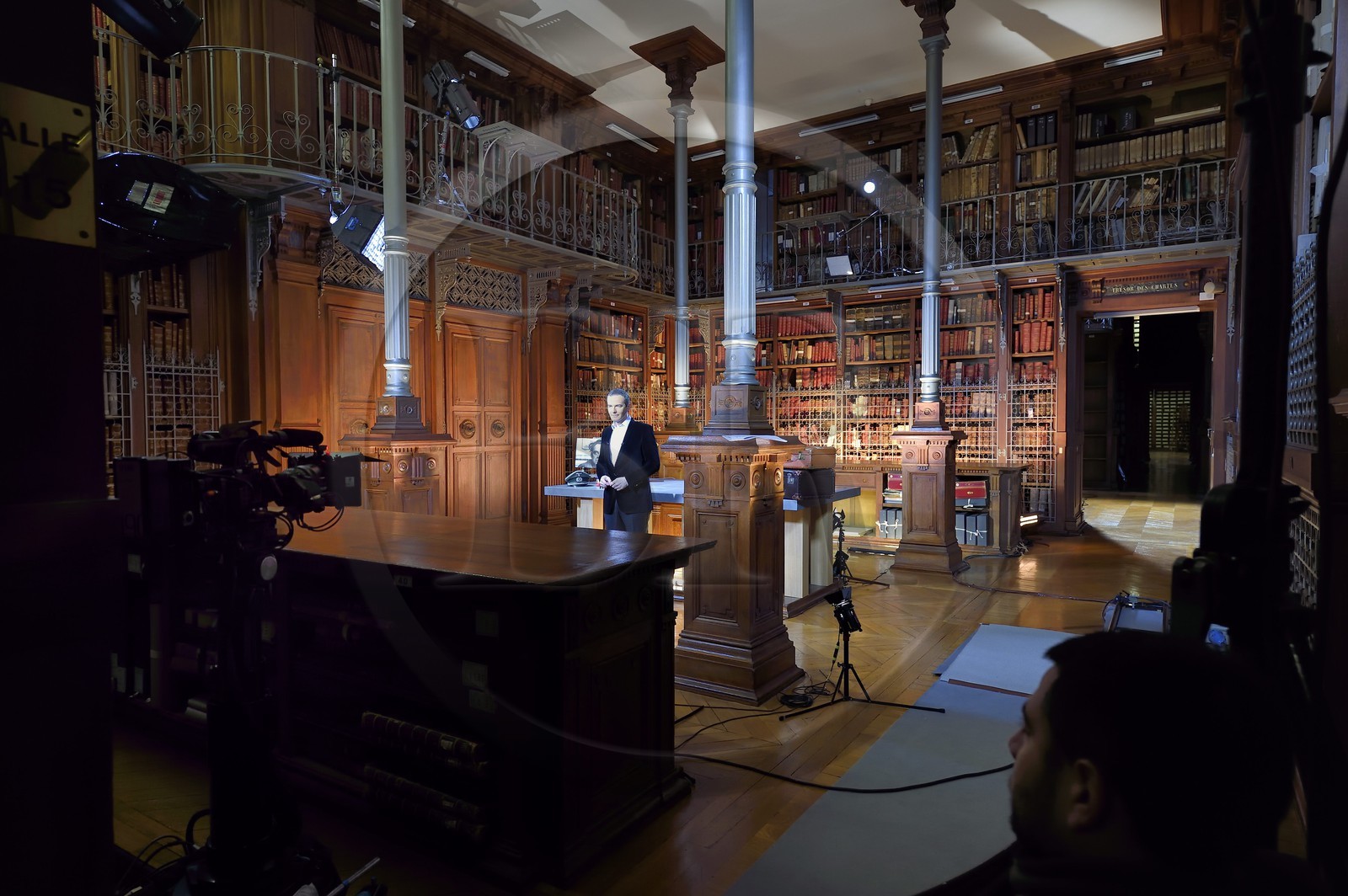 France, Paris, the National Archives, Grands dépots (Large deposits), iron cupboard room, filming of the television show The shadow of a doubt presented by the animator and journalist Franck Ferrand