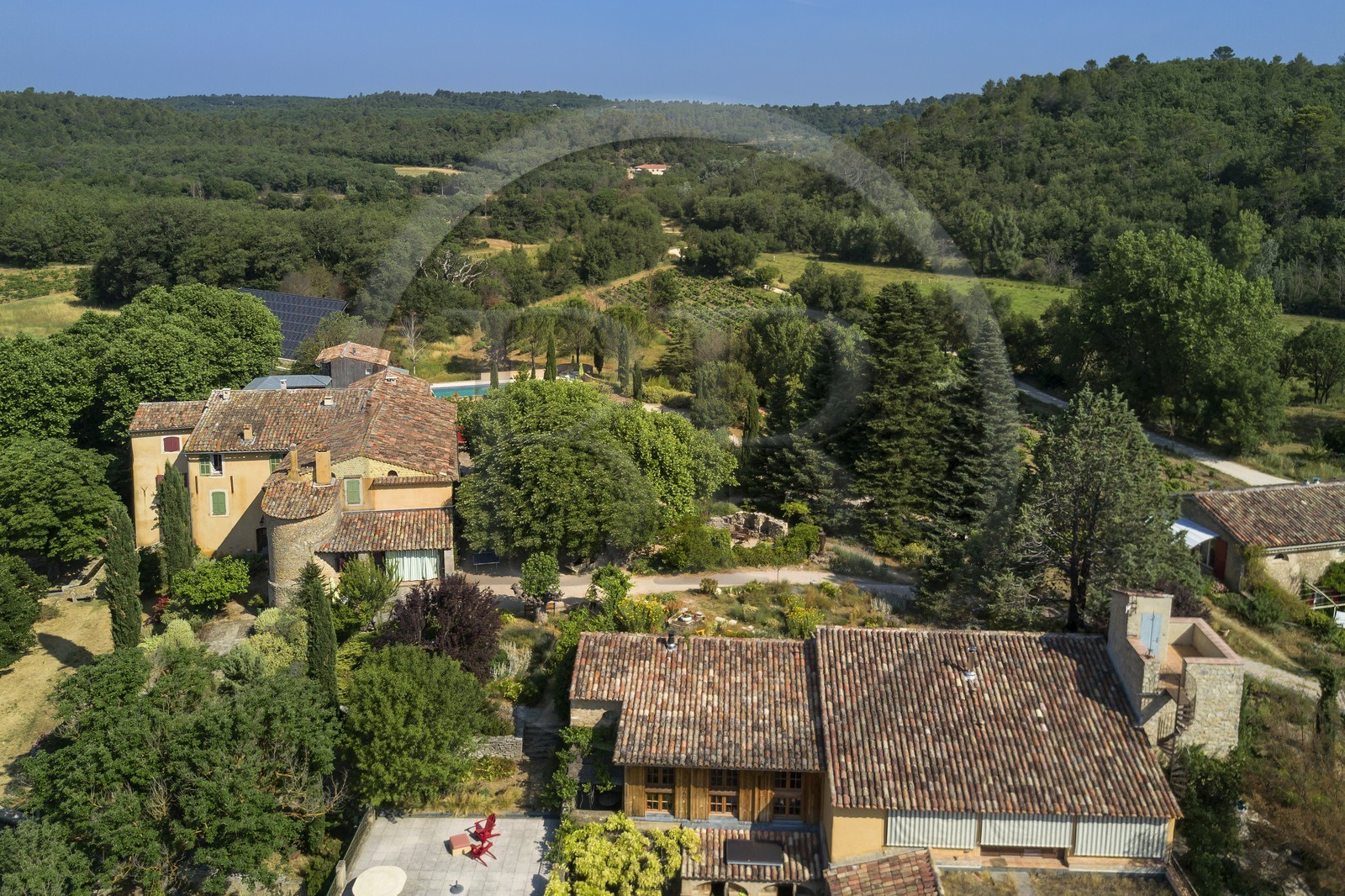 France, Var, Provence Verte (Green Provence), Bras village next to Saint Maximin, Le Peyrourier - une campagne en Provence Bed and Breakfast (aerial view)