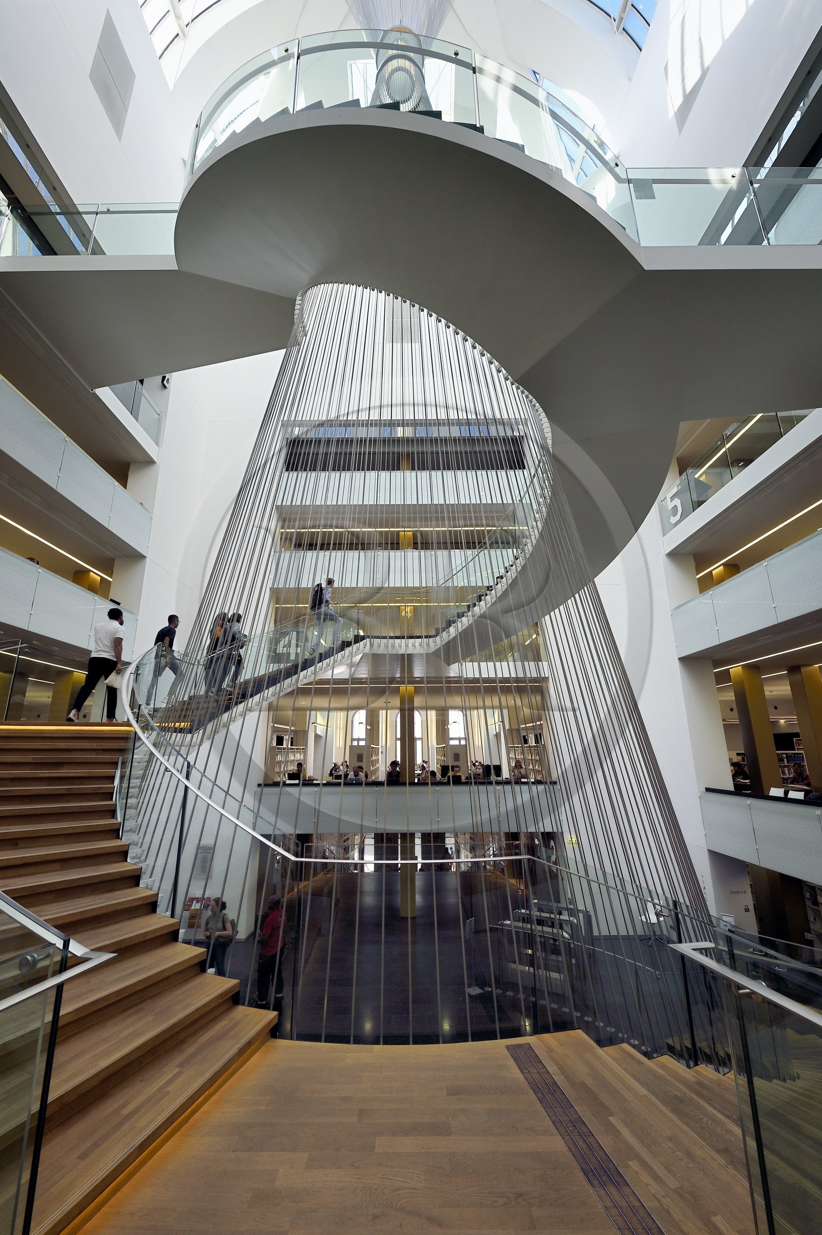 France, Bas Rhin, Strasbourg, Neustadt German district listed as a UNESCO World Heritage Site, place de la Liberté, National University Library (bibliothèque nationale et universitaire BNU), monumental staircase by architect ANMA-Agence Nicolas Michelin and associates