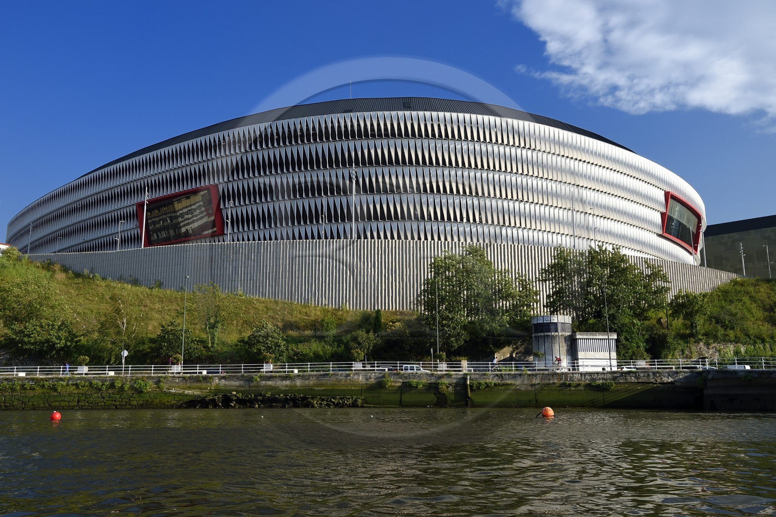 Spain, Basque Country, Biscay Province, Bilbao, the San Mamés Stadium (2013) by architect Norman Foster next to the Ria de Bilbao