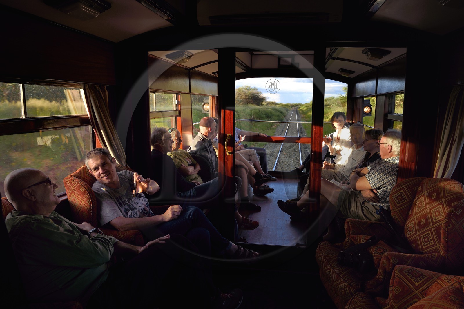Namibie, région de Erongo, le train Shongololo express, platforme d'observation du dernier wagon