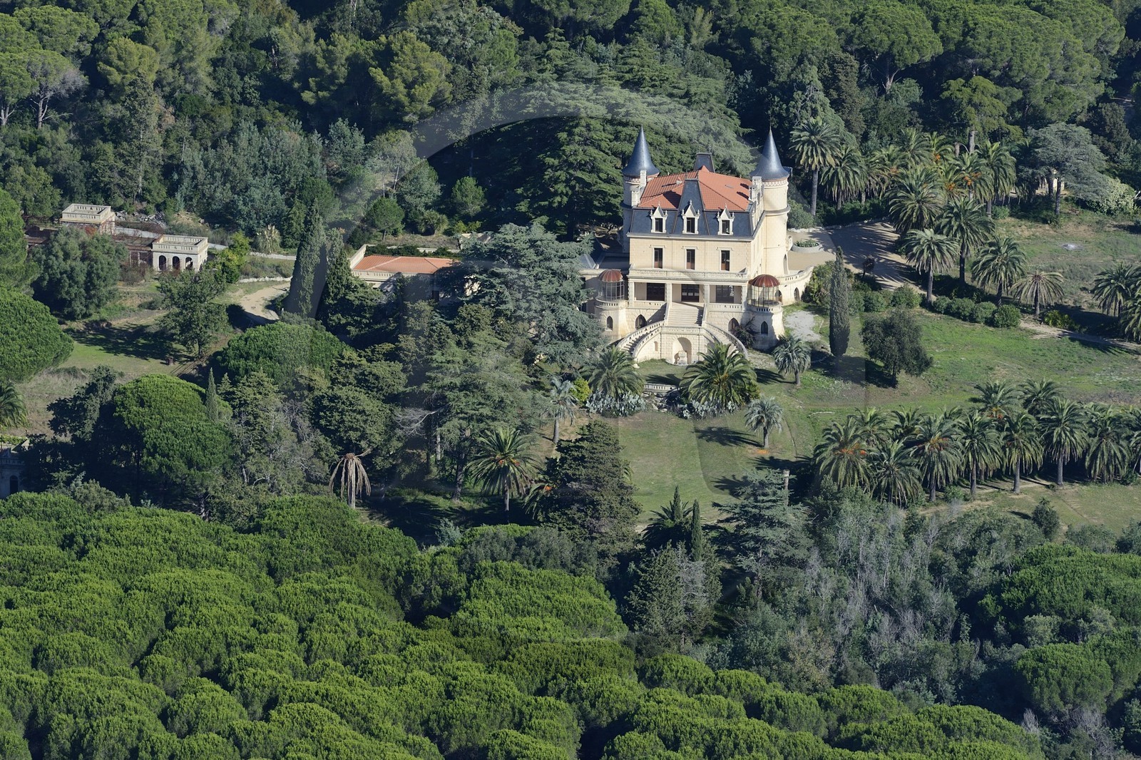 France, Var, Saint-Tropez, mansion in a beautiful property (aerial view)