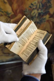 France, Aisne, Château-Thierry, Jean de La Fontaine Museum - city of Chateau-Thierry,  La Fontaine's Fables book, Claude Barbin Denys Thierry non illustrated edition, circa 1668, in-12