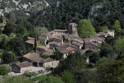 France, Herault, Medieval town of Saint-Guilhem-le-Desert, a stop on el Camino de Santiago, pilgrimage route to Compostela, labelled Les Plus Beaux Villages de France (The Most Beautiful Villages of France), abbey of Gellone from the 11th century listed as World Heritage by UNESCO