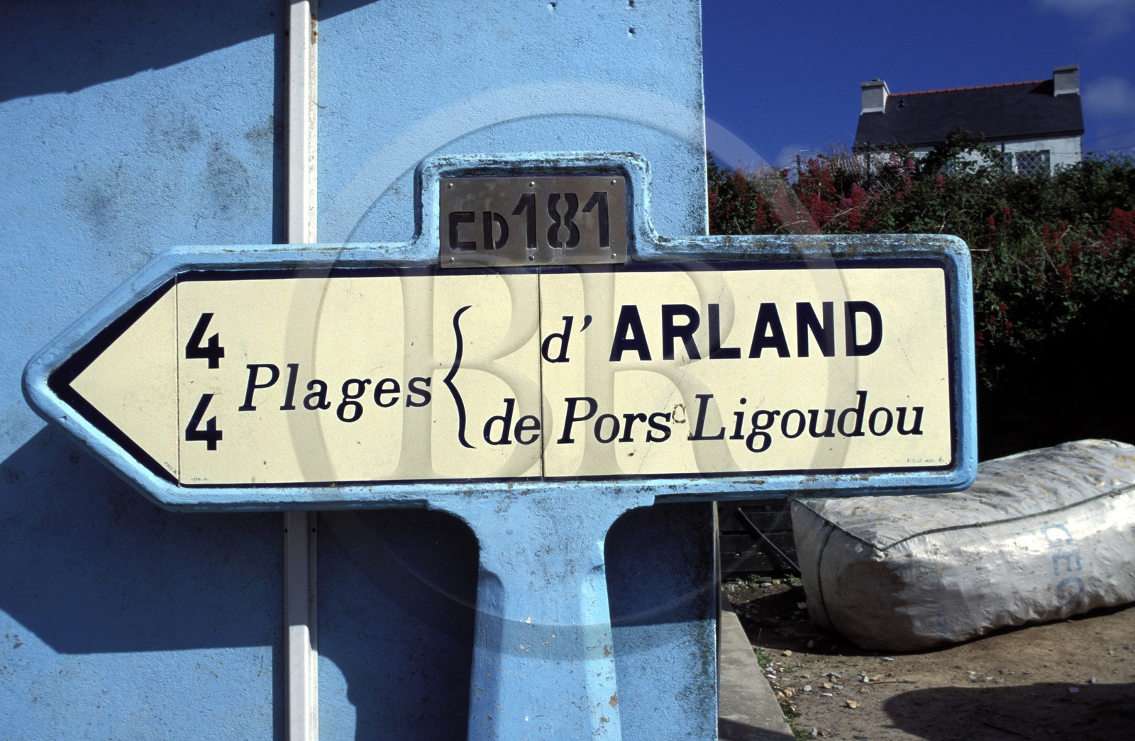 France, Finistere, Ouessant island, road sign close to Lampaul village