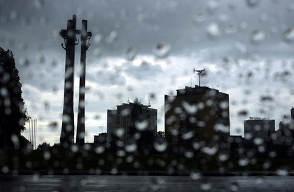 Poland, Eastern Pomerania, Gdansk, three high crosses commemorating the events of 1970 related to Solidarnosc, located at the shipyards entry