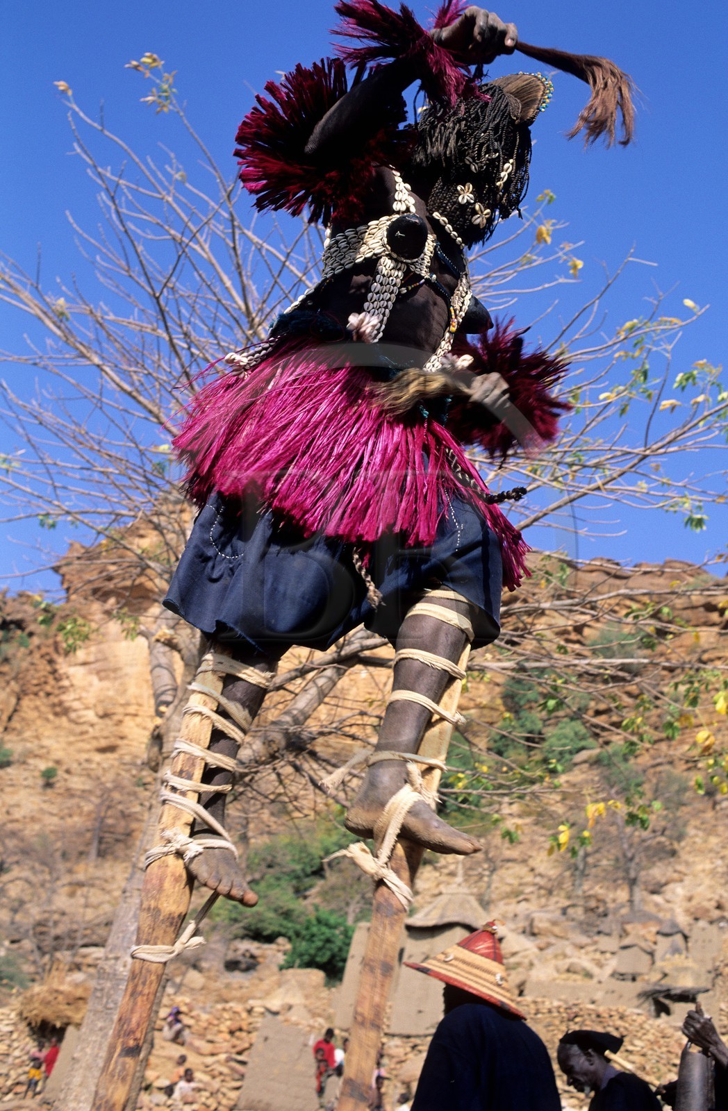 Mali, Dogon Country, Bandiagara Cliff listed as World Heritage by UNESCO, Dama dances (end of mourning) in the village of Tereli, mask on stilts cold turtledove