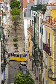 Portugal, Lisbonne, quartier du Bairro Alto, le funiculaire de Bica, reliant le quartier de Bairro Alto aux rives du Tage