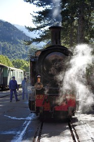 France, Alpes-Maritimes, Puget Theniers, the Train des Pignes, steam engine warming up