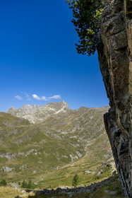 France, Hautes Alpes (05), le Briançonnais, Névache, vallée de la Clarée au pied du massif des Cerces, le refuge des Drayères en arrière plan