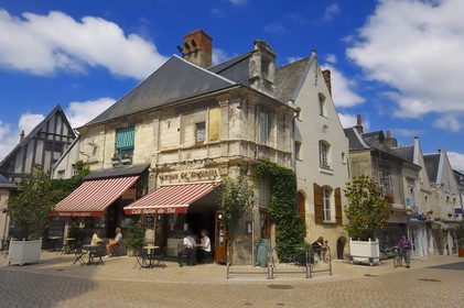 France, Indre et Loire (37), Vallée de la Loire classée Patrimoine Mondial de l' UNESCO, Langeais, terrasse de café