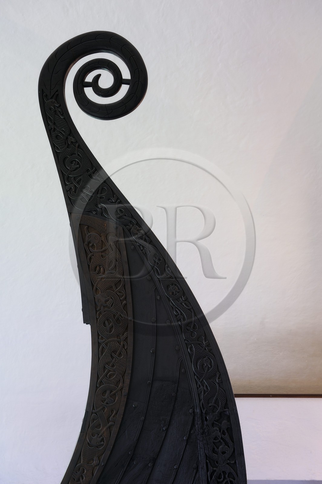 Norvège, Oslo, presqu'île de Bygdoy, musée des Bateaux vikings, le drakkar d'Oseberg (9ème siècle), détail