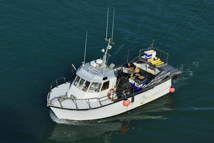 France, Seine-Maritime (76), Pays de Caux, Côte d'Albâtre, Fécamp, retour au port d'un bulotier, bateau destiné à la pêche aux bulots