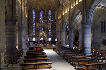 Spain, Basque Country, Navarra, Roncesvalles, stop on el Camino de Santiago (the Way of St. James), Royal Collegiate Church of Roncesvalles, Church of Santa María la Real choir and nave