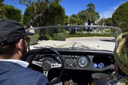France, Alpes Maritimes, Saint Jean Cap Ferrat, Morgan Roadster 4 4 vintage car in the Ephrussi de Rothschild villa's alley