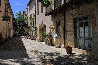 France, Herault, Villeneuvette, former Royal factory, the main street and its 17th century buildings