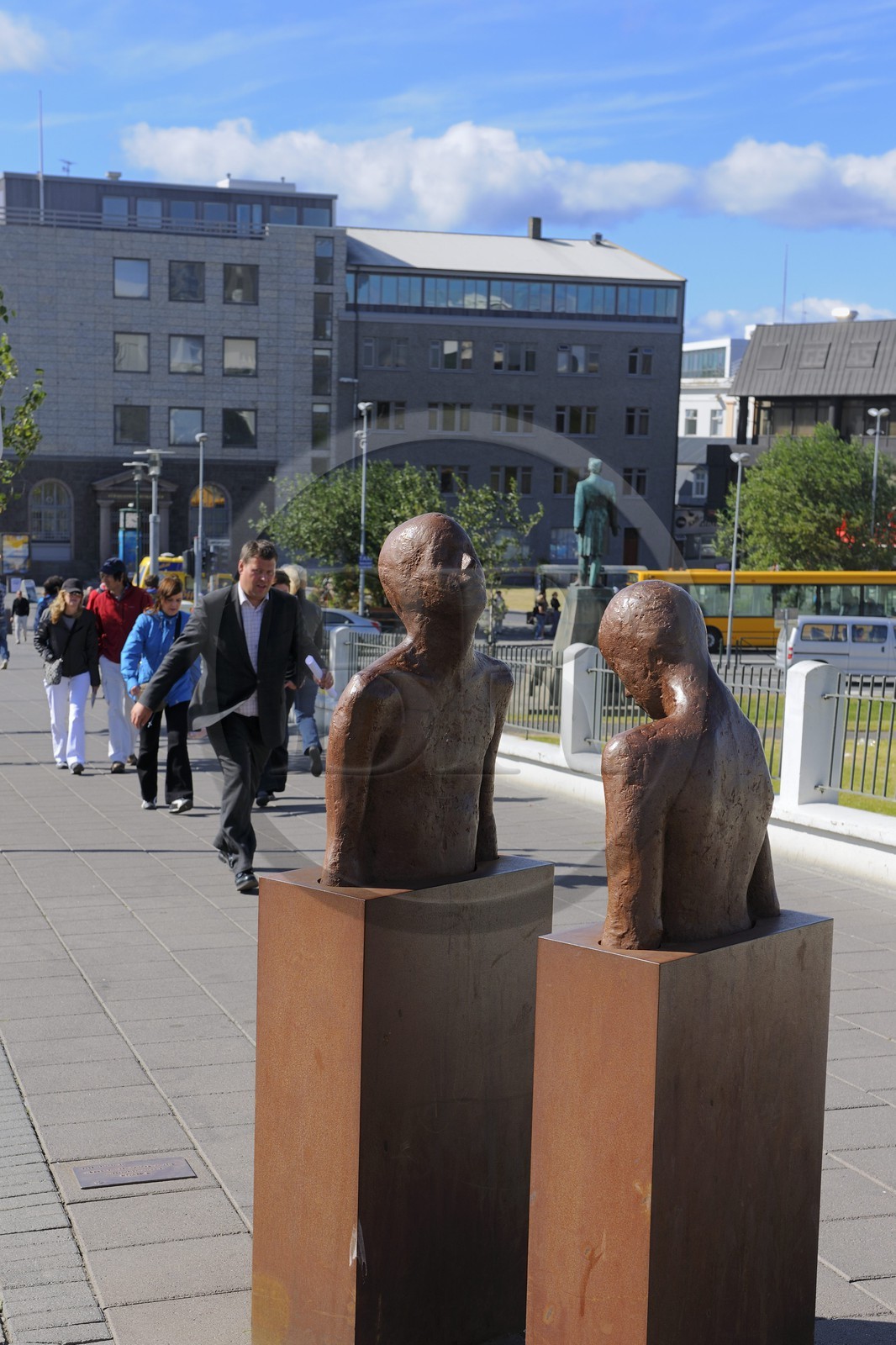 Islande, Reykjavik, sculptures dans la rue Bankastraeti
