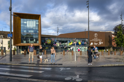 France, Côte-d'Or (21), Dijon, zone classée Patrimoine Mondial de l'UNESCO, Cité Internationale de la Gastronomie et du Vin par l'architecte Anthony Béchu, le canon de lumière qui abrite l'école Ferrandi
