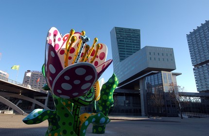 France, Nord, Lille, Euralille District, Esplanade Francois Mitterrand, Shangri-La Tulips, permanent sculpture by Yayoi Kusama