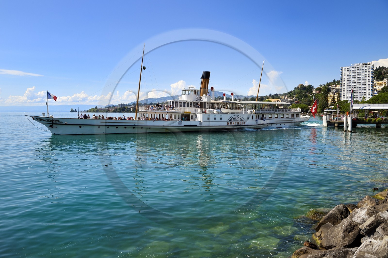Switzerland, Canton of Vaud, Montreux, on the banks of Lake Geneva (Lac Leman), the paddle wheel Steamboat Montreux (1904) of the Compagnie Générale de Navigation sur le Lac Léman (CGN)
