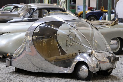 France, Haut Rhin, Mulhouse, Cite de l'automobile-national Museum, Schlumpf Collection, «egg» of 1942, drawn by architect Paul Arzens, ahead of his time and environment conscious before it became a trend, five batteries to power an electrical motor for an autonomy of 100 kilometres