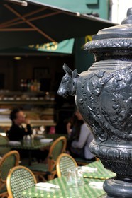 France, Gard, Nimes, Detail of fountain at the corner of St.Castor and Cremieux street