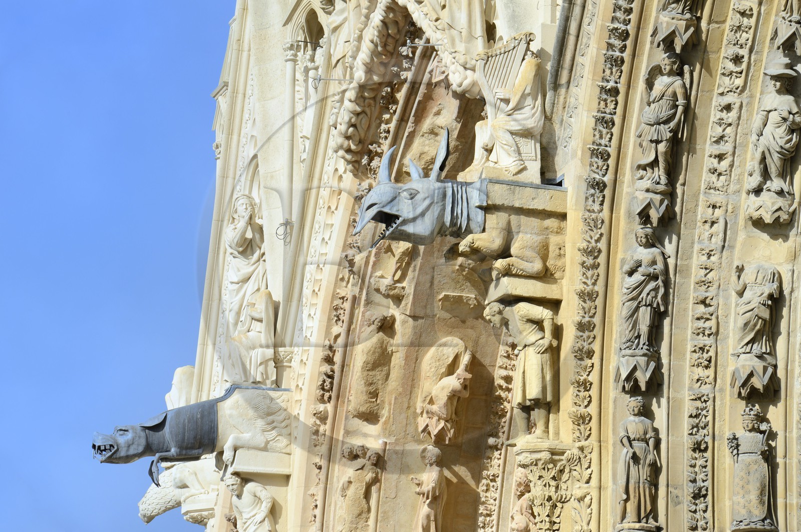 France, Marne, Reims, Notre-Dame de Reims cathedral, listed as World Heritage by UNESCO, western facade, lead and zinc (17th century) gargoyles