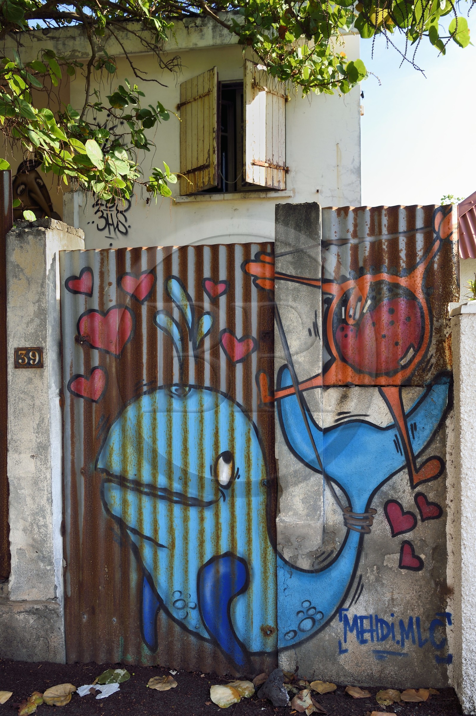 France, Ile de la Reunion, ville de Saint-Pierre, Street Art par l'artiste Mehdi.MLC dans le quartier de la plage