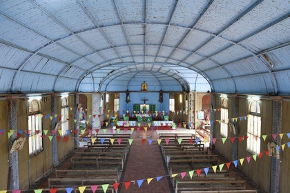 Gabon, province de Ogooué- Maritime, région de Omboué, lagune Fernan Vaz (Nkomi), la mission Sainte-Anne dont l'église a été construite dans les ateliers de Gustave Eiffel