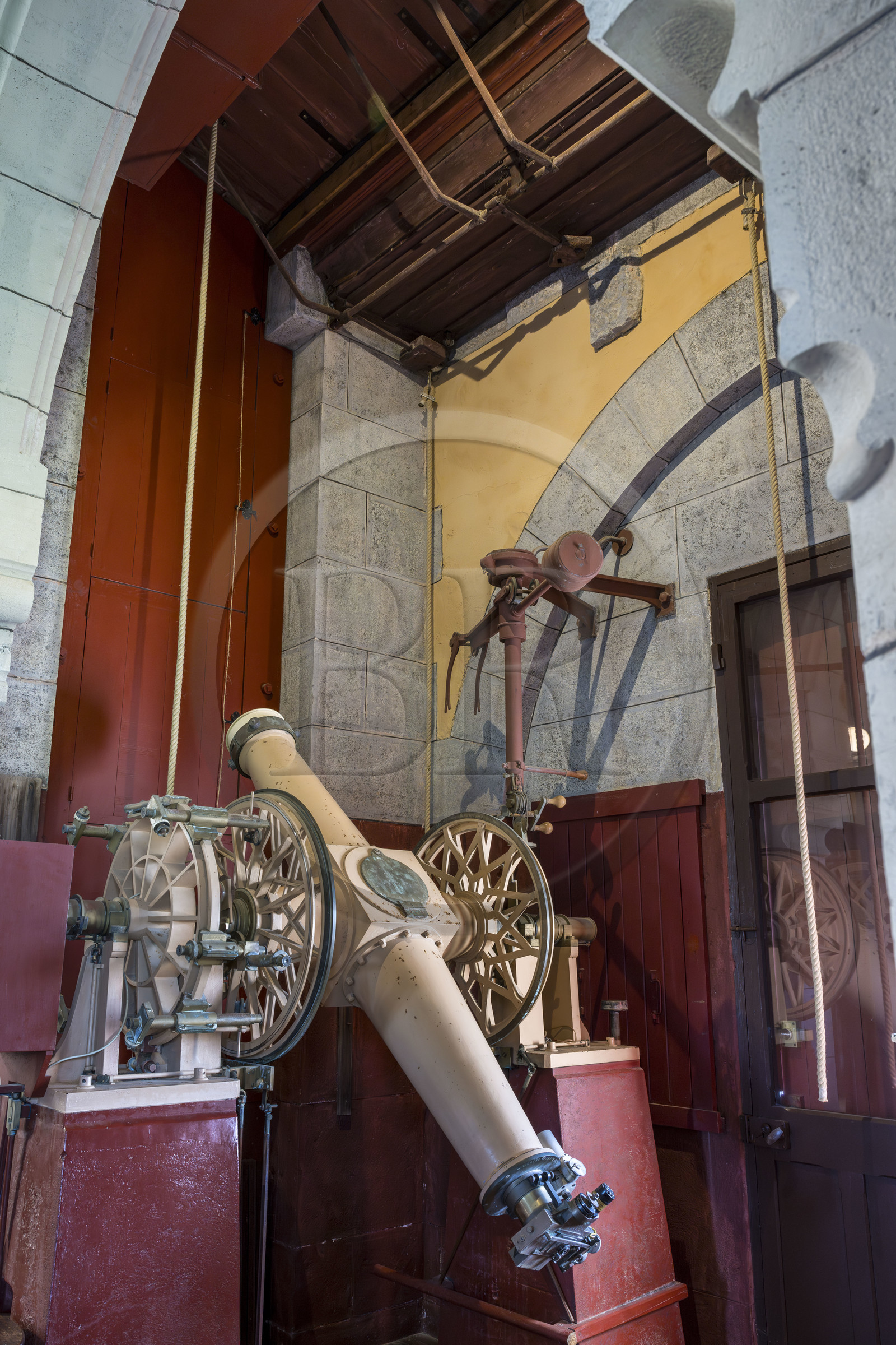 France, Pyrenees Atlantiques, Basque Country coast, Hendaye, Abbadia castle built in 1870 by Eugène Viollet-le-Duc for Antoine d'Abbadie d'Arrast, the meridian telescope in the astronomical observatory