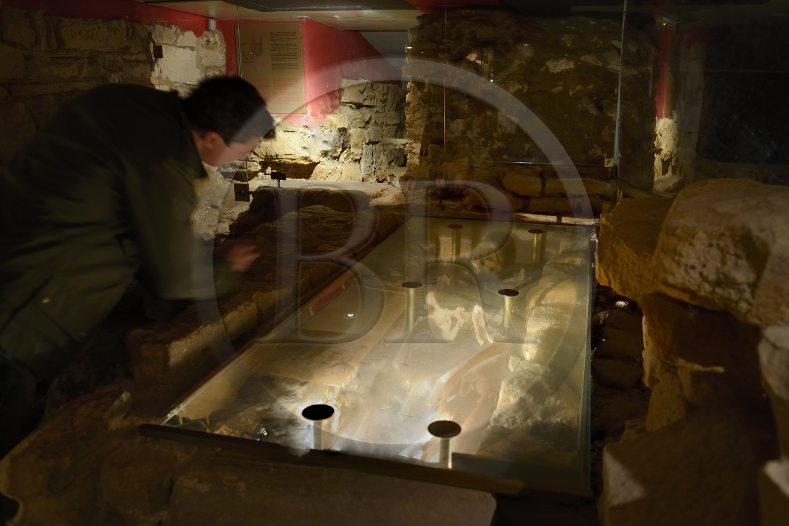 France, Bas Rhin, Marmoutier, Roman abbey church dated 6th century, sarcophagus in the archaeological crypt