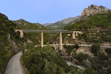 France, Haute Corse, Vivario, Pont du Vecchio (Vechju), railroad bridge designed by architect Gustave Eiffel (1893)