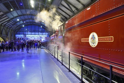 United Kingdom, Hertfordshire, Leavesden, Leavesden Film Studios, Harry Potter Studio Tour London, the scene of the eight Harry Potter movies' making of, the 9¾ platform and the Hogwarts Express train, the 5972 Olton Hall that is a preserved Great Western Railway Hall class locomotive