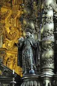 Portugal, Minho region, Guimaraes, town listed as World Heritage by UNESCO, Igreja de Sao Francisco ( San Francisco church), statue of Saint Francis of Assisi