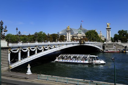 France, Paris (75), les rives de la Seine classées Patrimoine Mondiale de l'UNESCO, le Grand-Palais et le pont Alexandre III