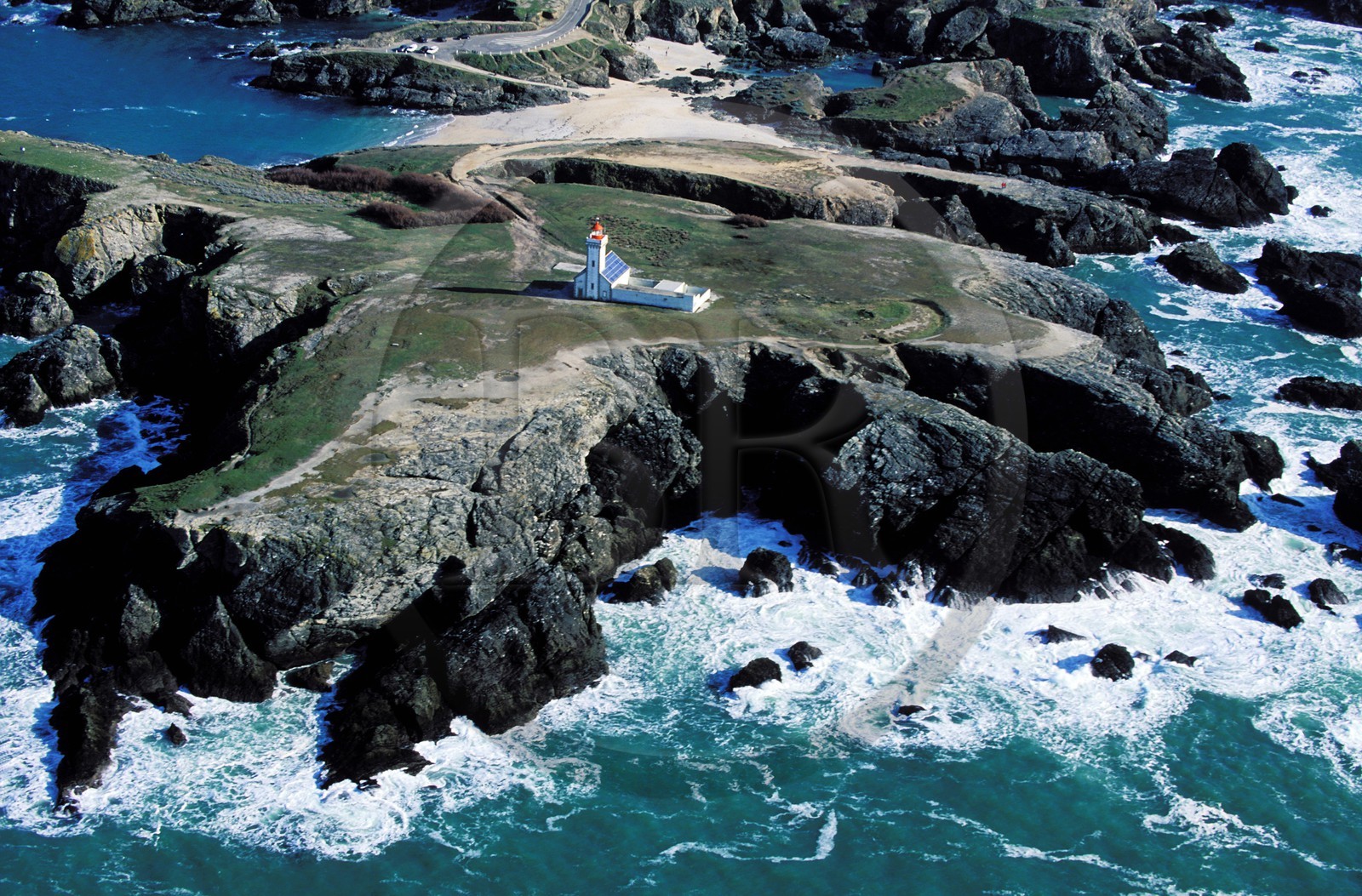 France, Morbihan (56), Belle-île, la Pointe des poulains au nord-ouest de l' île (vue aérienne)