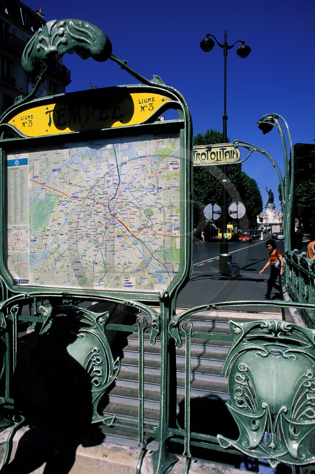 France, Paris, Metro exit and map