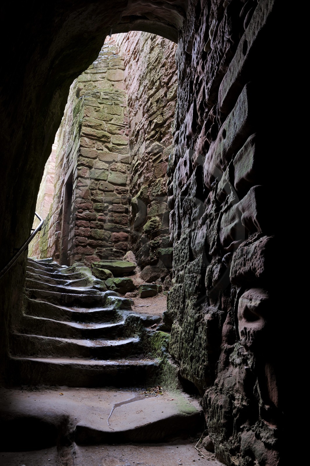France, Bas-Rhin (67), château de Fleckenstein, escalier troglodityque