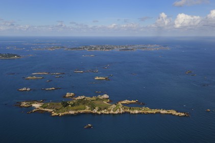 France, Cotes-d'Armor, Paimpol, Saint-Riom Island (Saint-Rion Island) and Brehat island in the background (aerial view)