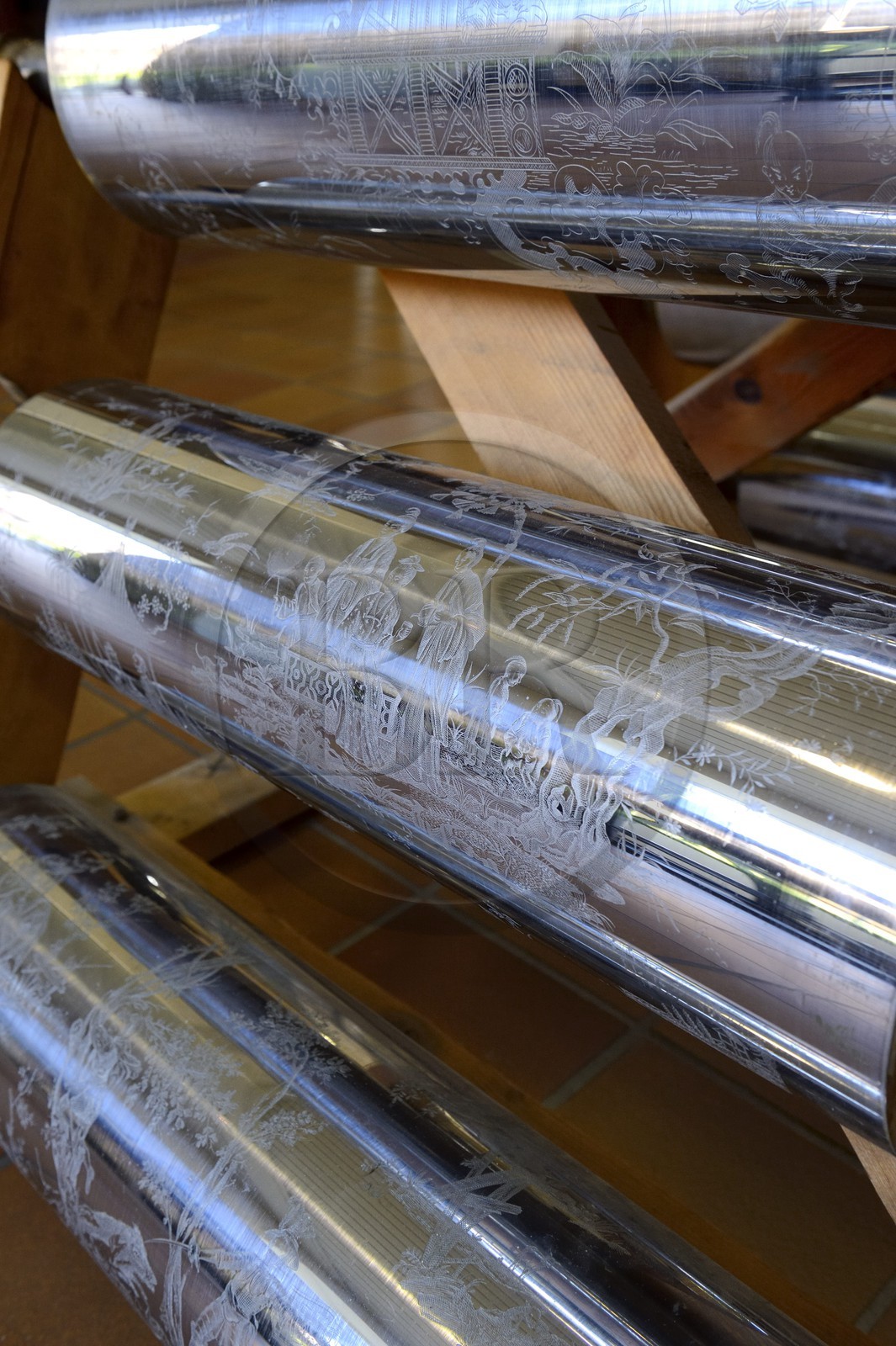 France, Haut-Rhin (68), Mulhouse,  Rixheim, musée du papier peint, cylindre d'impression en taille douce