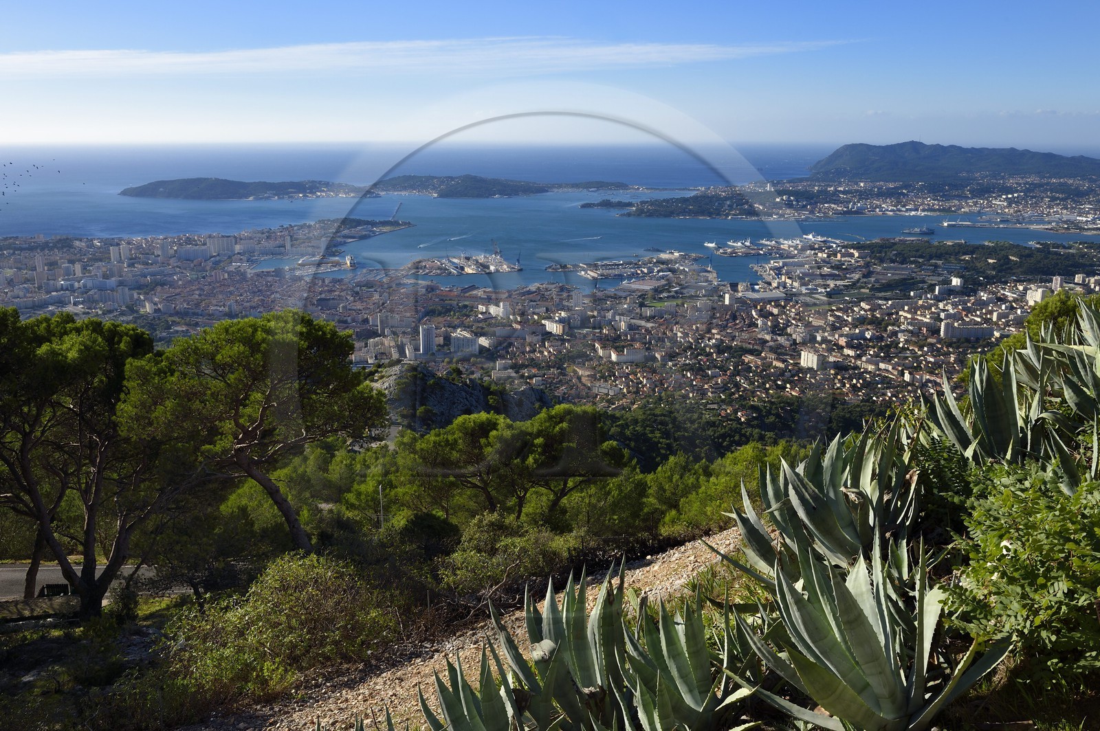France, Var, Toulon, the Rade (Roadstead) from Mount Faron, the peninsula of Saint mandrier and Cape Sicie in the background