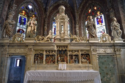 France, Meuse, Genicourt sur Meuse, St. Mary Magdalene church, stone altarpiece