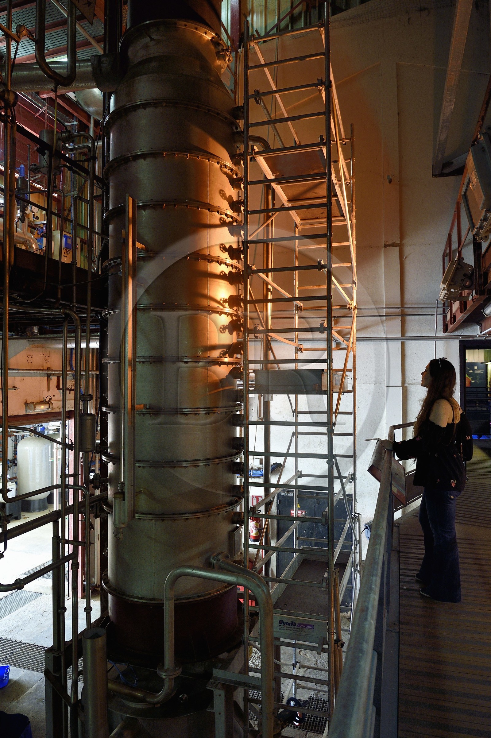 France, Reunion island (French overseas department), Saint Pierre, estate of the Isautier distillery, museum of the Rum Saga, distillation column left that replaces the still
