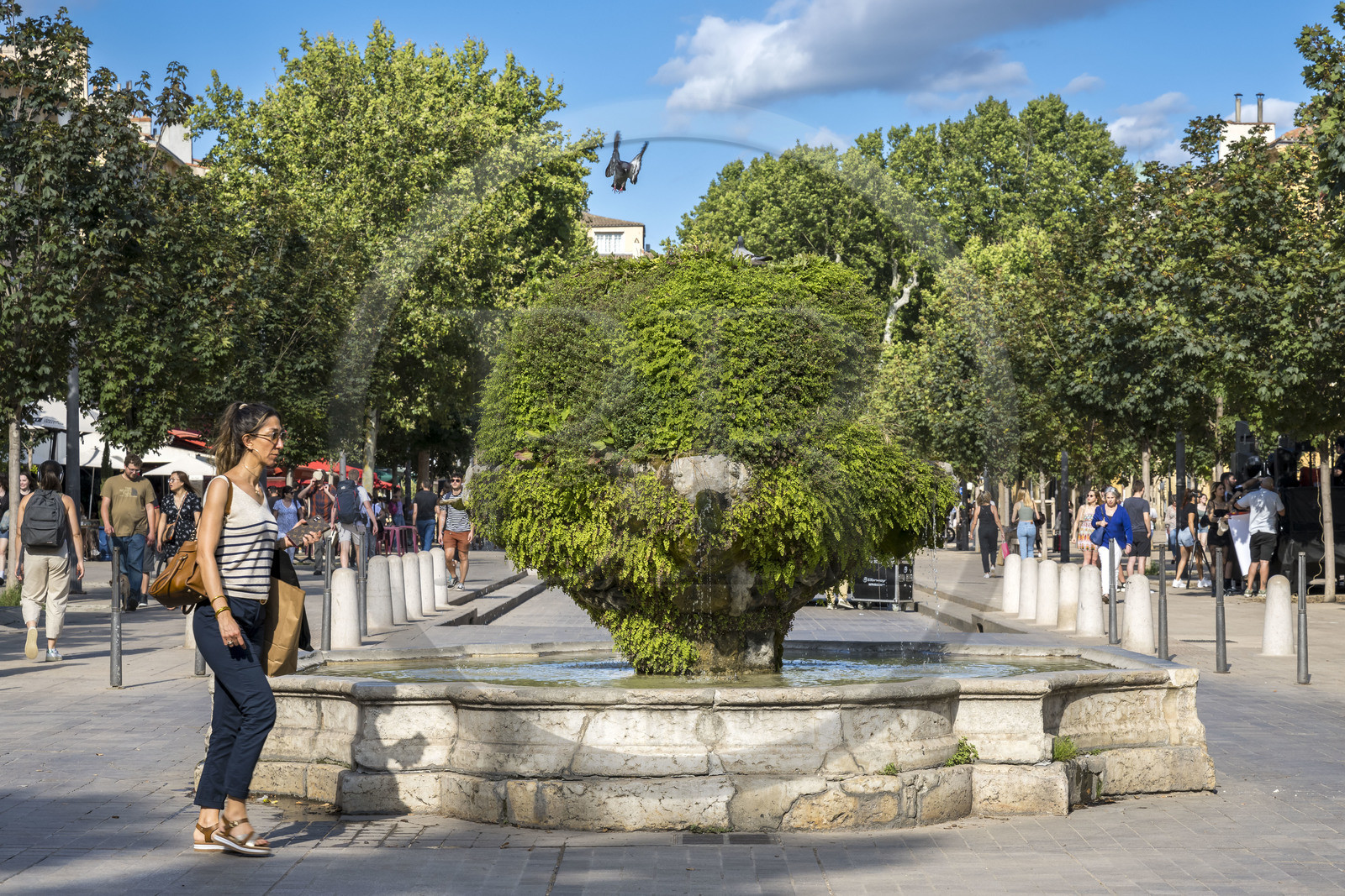 France, Bouches-du-Rhône (13), Aix en Provence, cours Mirabeau, artère principale de la ville, fontaine des 9 canons
