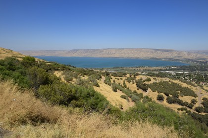 Israel, district Nord, Galilée, Tibériade, les bords du lac de Tibériade et les monts du Golan en arrière plan