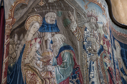 France, Cote d'Or, Climats terroirs of Burgundy, listed as World Heritage by UNESCO, Beaune, collégiale Notre-Dame de Beaune basilica, 15th century Tournai tapestries attributed to the Flemish painter Pierre Spicre depicting scenes from the life of the Virgin Mary, the adoration of the Magi