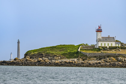 France, Finistère (29), Pays des Abers, estuaire de l'Aber Wrac'h, phare de l'Ile Wrac'h et le phare de l'Ile Vierge en arrière plan